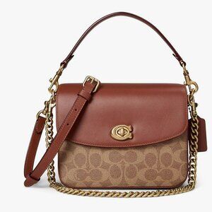 COACH Cassie 19 Coated Canvas chain link top handle shoulder crossbody -CARAMEL